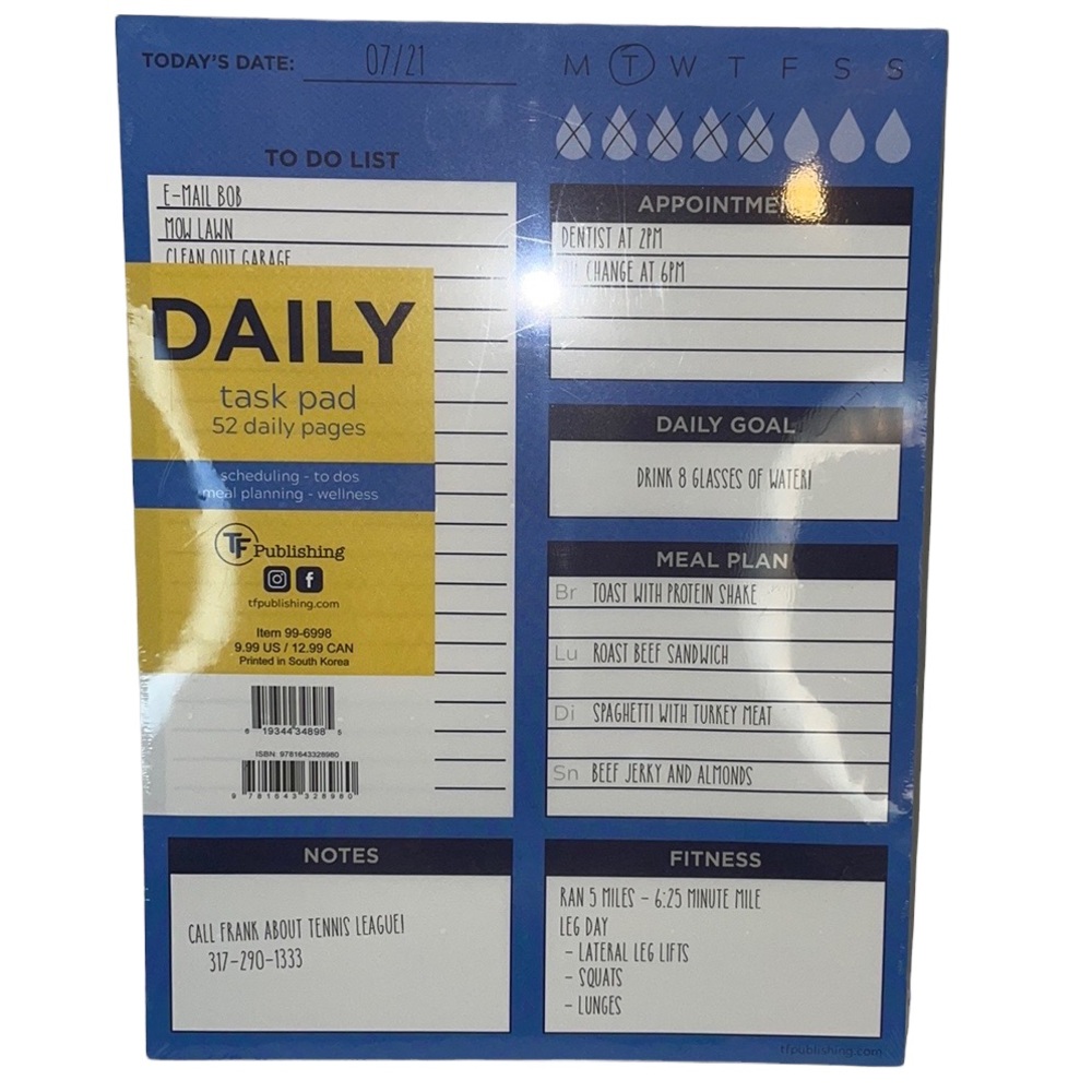 Daily Task Pad | Scheduling | To Dos | Meal Planning | Wellness | 52 Daily Pages